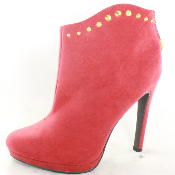 MOSSIMO Supply Red Suede Gold Studded Ankle Boots Sz 8 - Picture 2 of 8